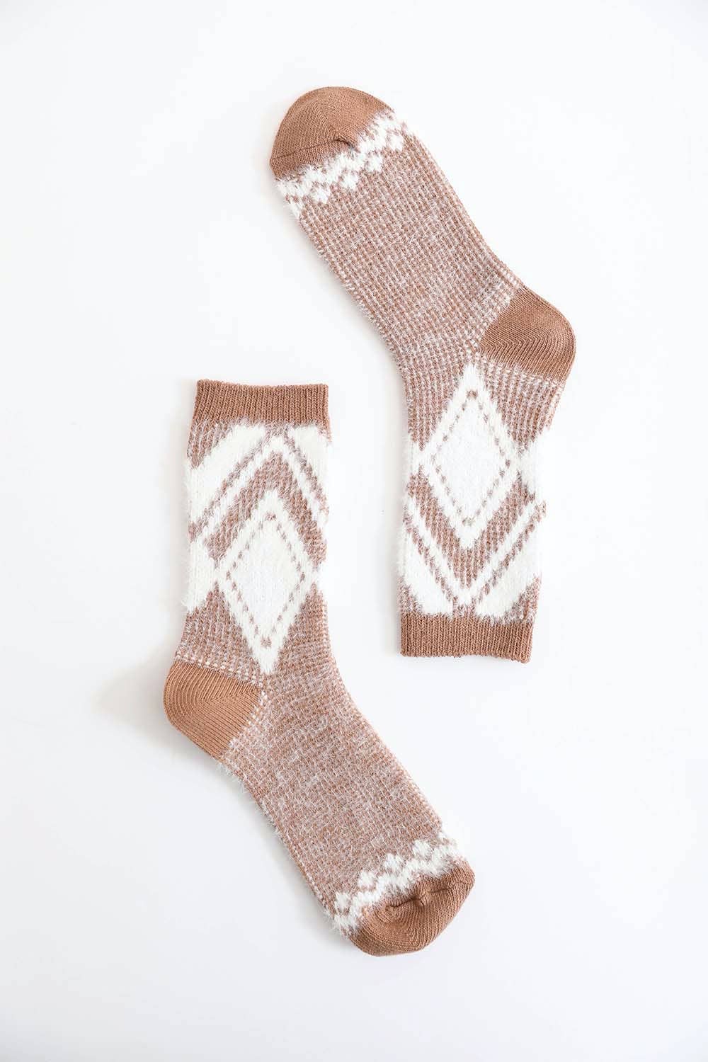 Faux Mohair Diamond Pattern Socks: Pink