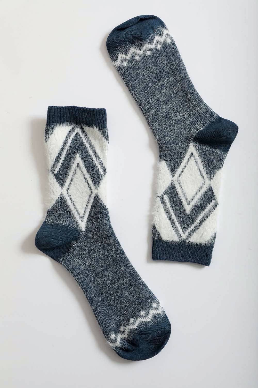 Faux Mohair Diamond Pattern Socks: Pink