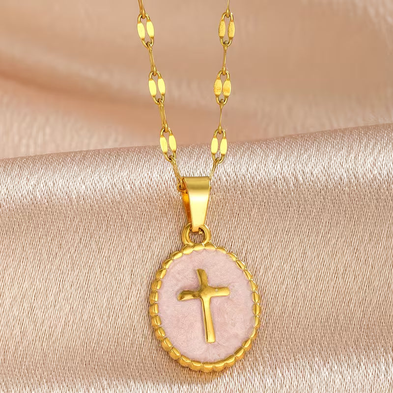 Pink Enamel Oval Necklace