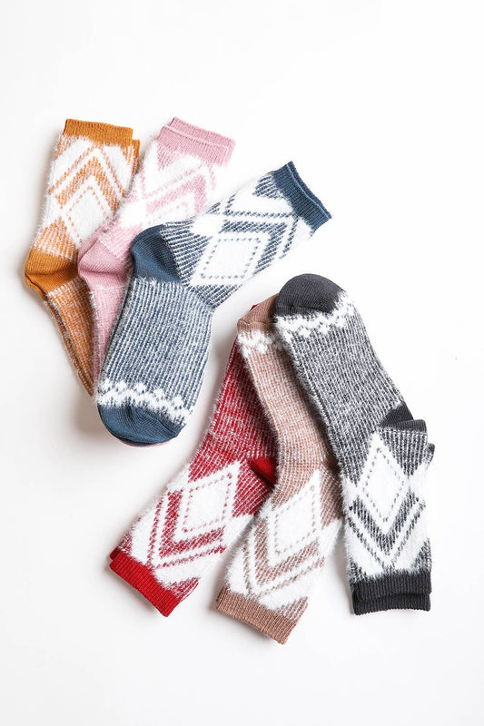 Faux Mohair Diamond Pattern Socks: Pink