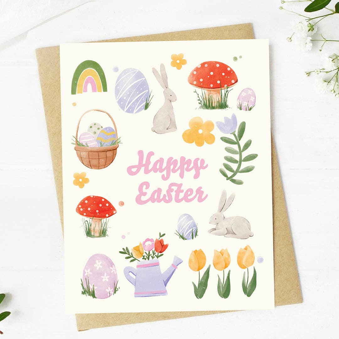 Happy Easter Bunny and Icons Pattern Card