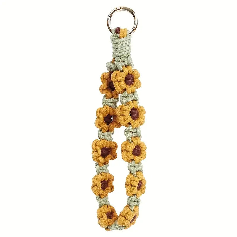 Boho Dreams: Sunflower Macrame Keychain Bracelet