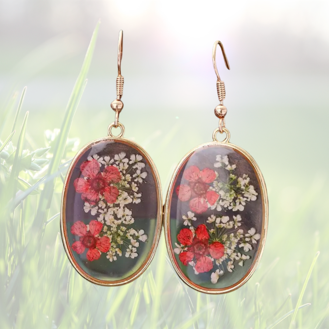 Petal & Prism - Red Floral Resin Earrings
