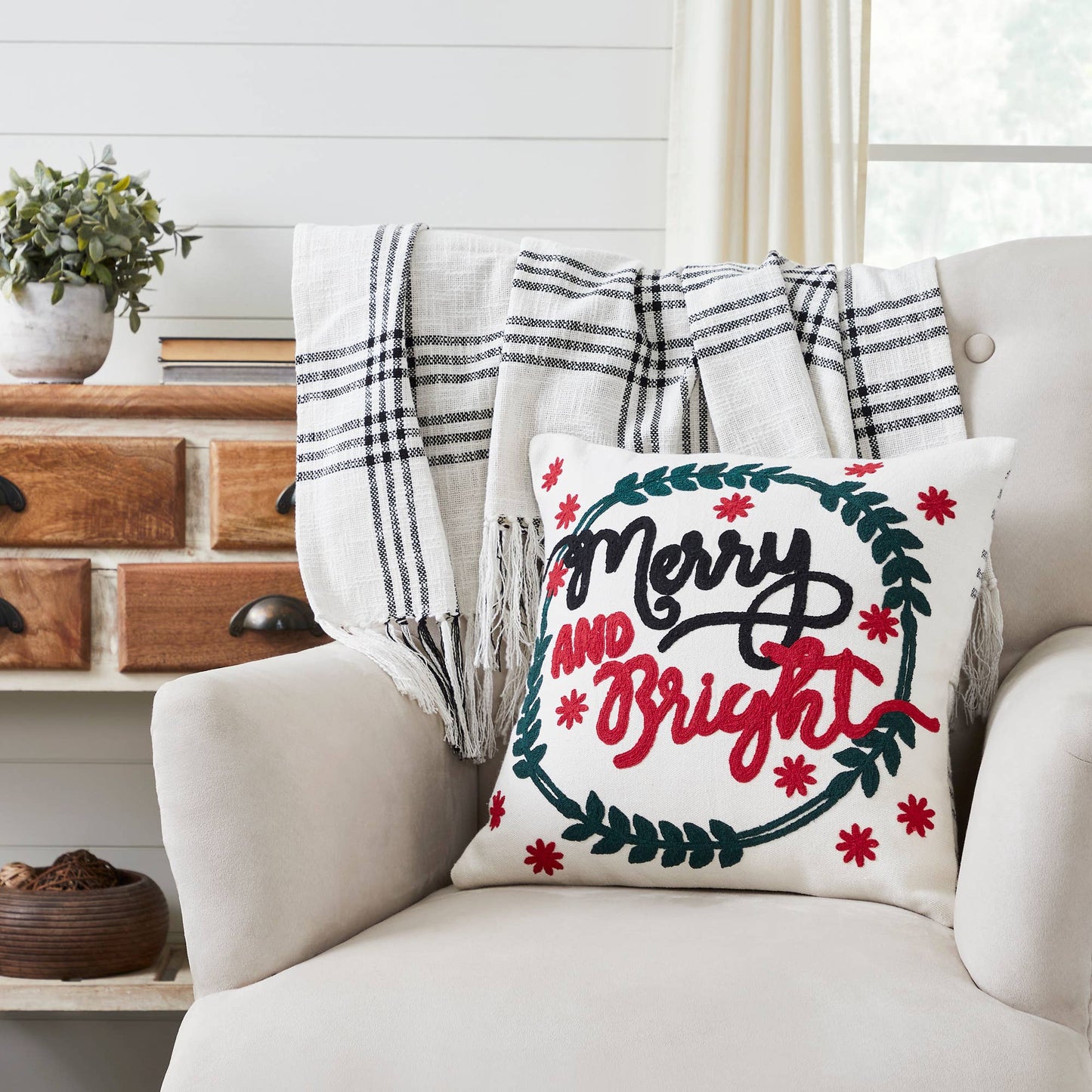 Black Plaid Merry & Bright Pillow
