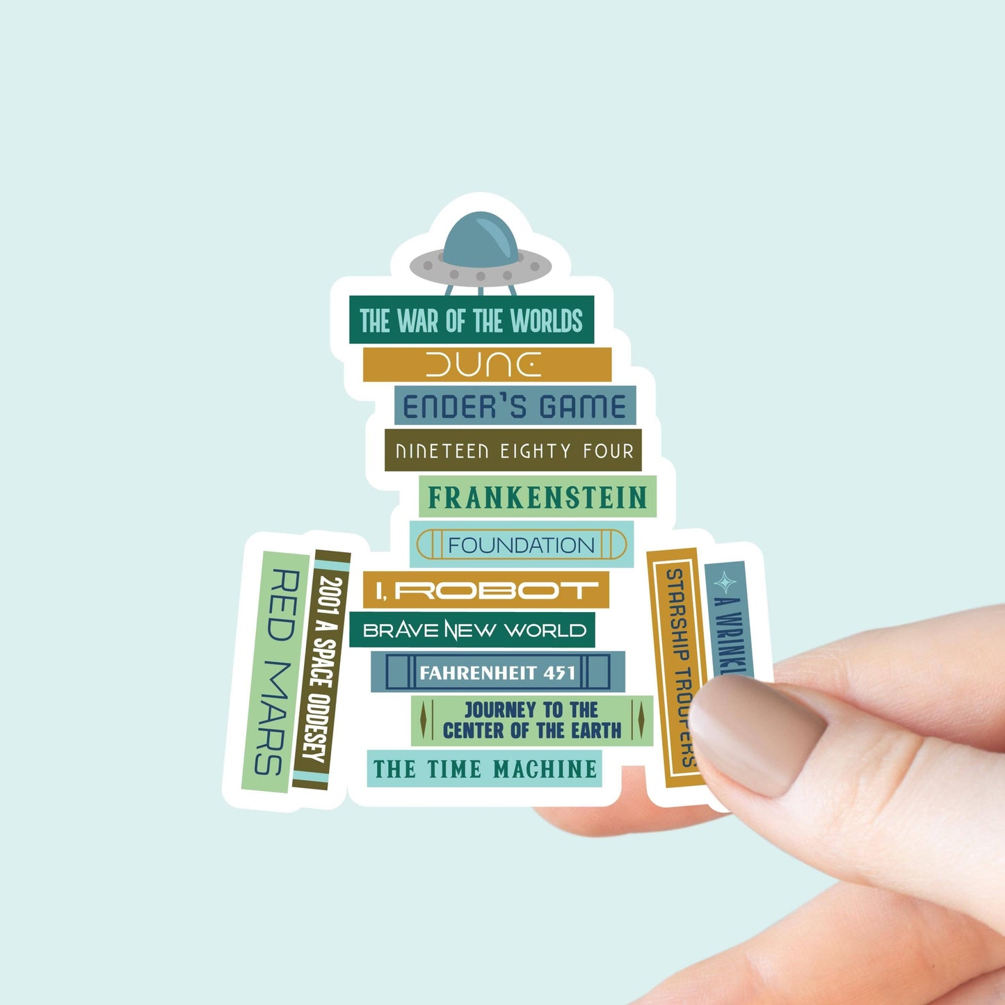 Classic Sci-Fi Book Stack Sticker