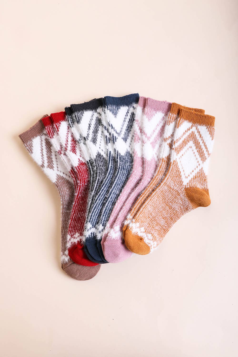Faux Mohair Diamond Pattern Socks: Pink
