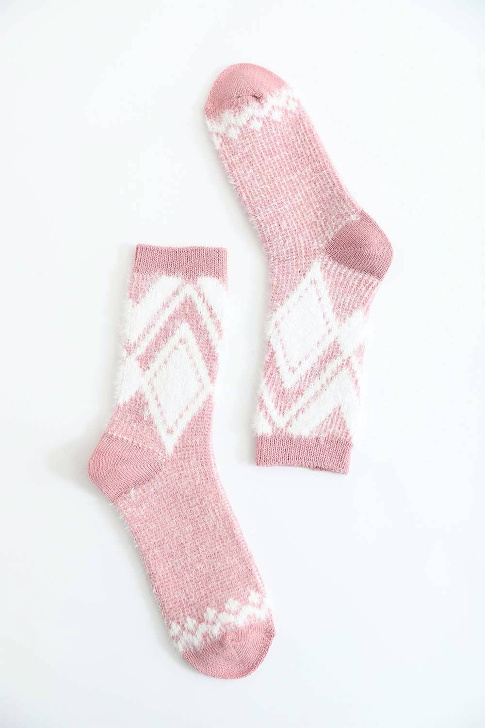 Faux Mohair Diamond Pattern Socks: Pink