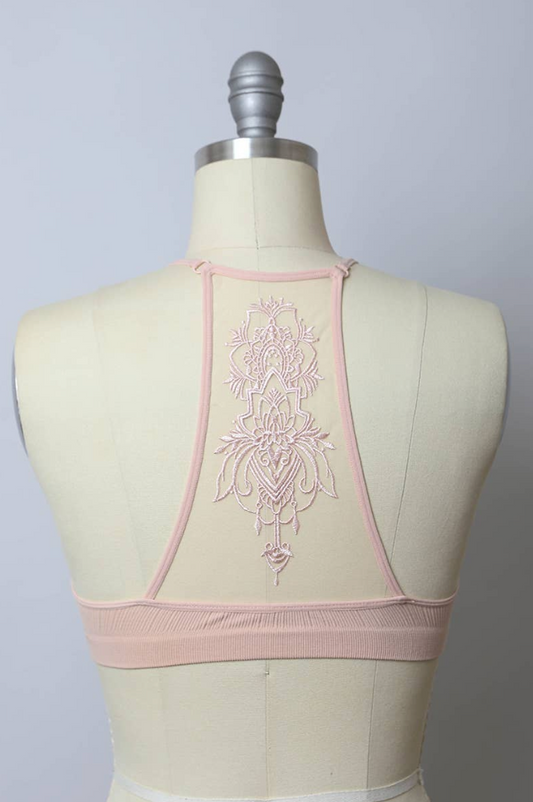 Tattoo Mesh Racerback Bralette in Blush