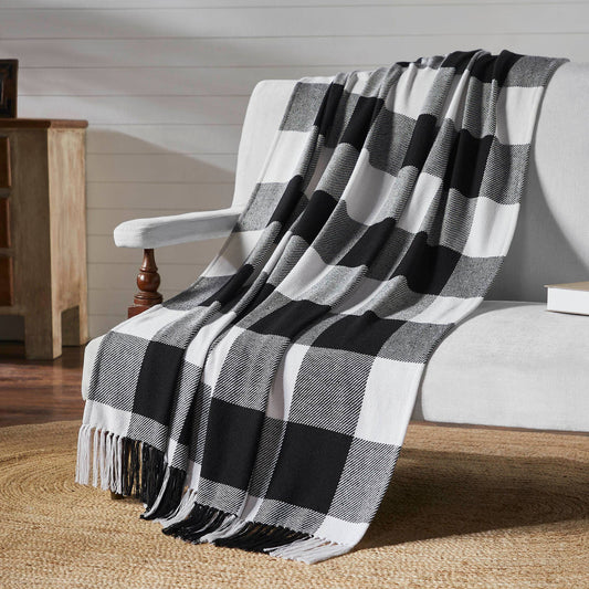 Annie Buffalo Check Black Woven Throw