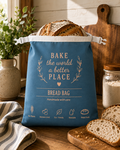Bake The World A Better Place Bread Bag (Beeswax Lined)