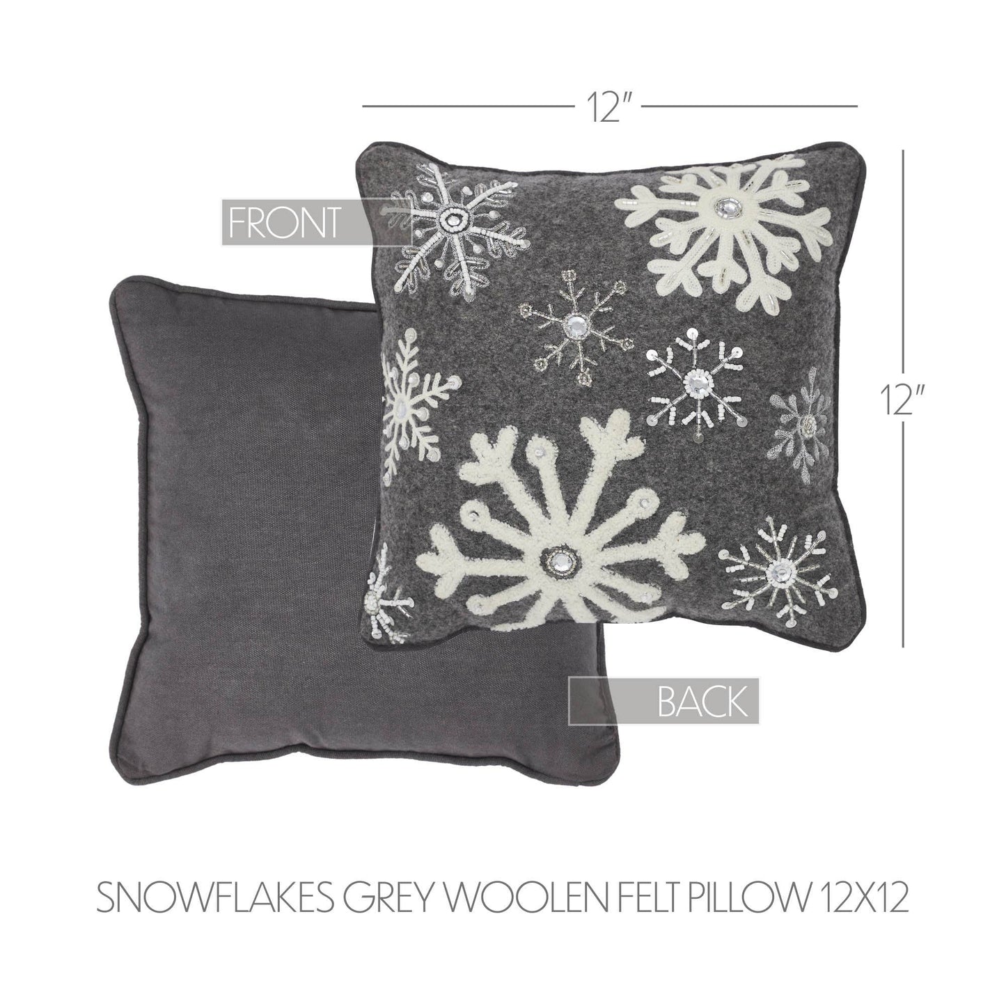 Snowflakes Grey Woolen Felt Pillow