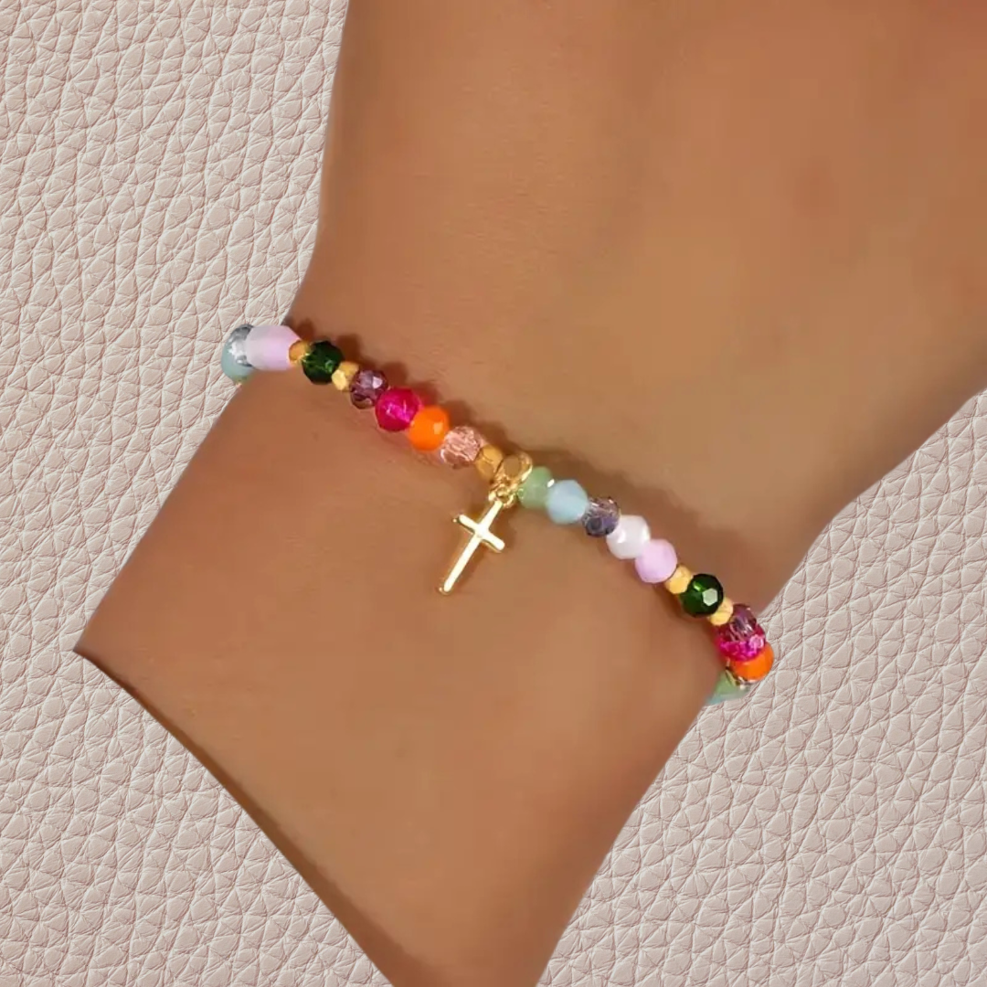 Crystal Beaded Cross Bracelet