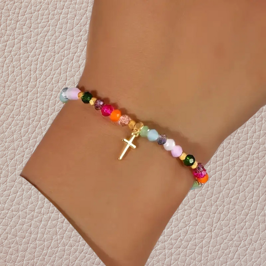 Crystal Beaded Cross Bracelet