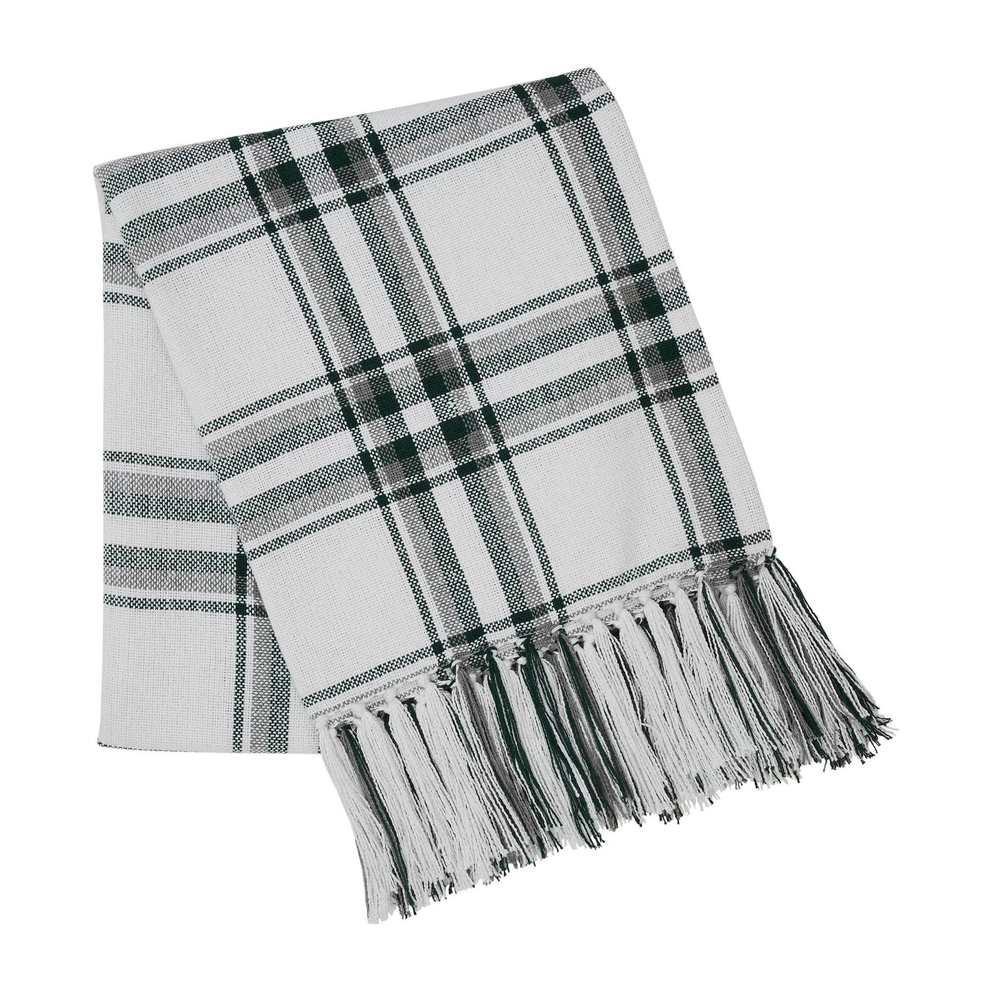 Harper Plaid Green White Woven Throw