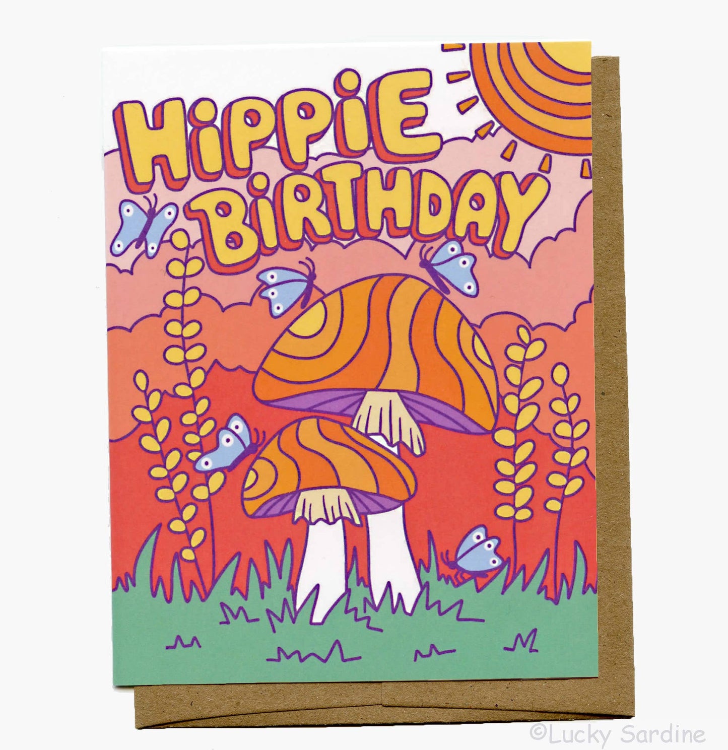 Hippie birthday, groovy mushroom card
