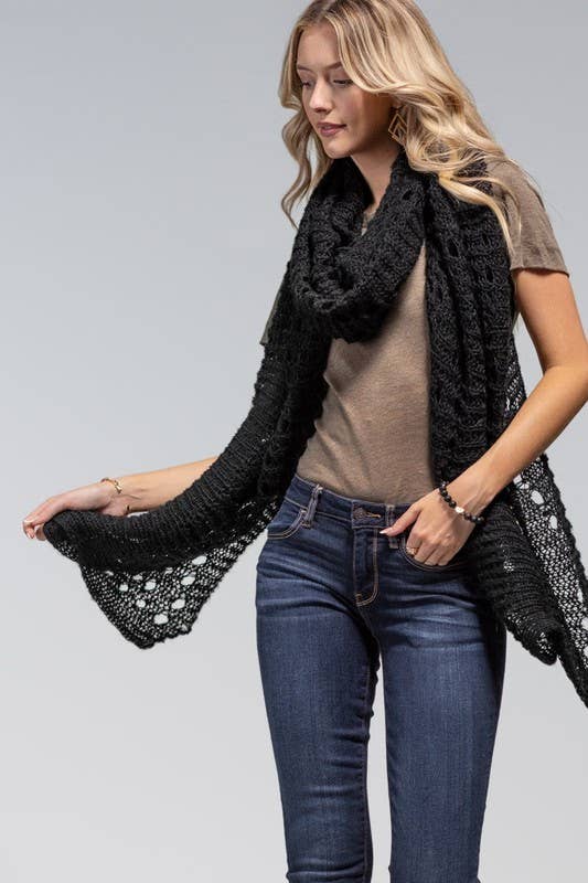 Black Open Knit Scarf