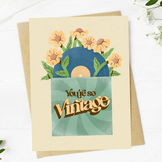 you're so vintage record birthday card