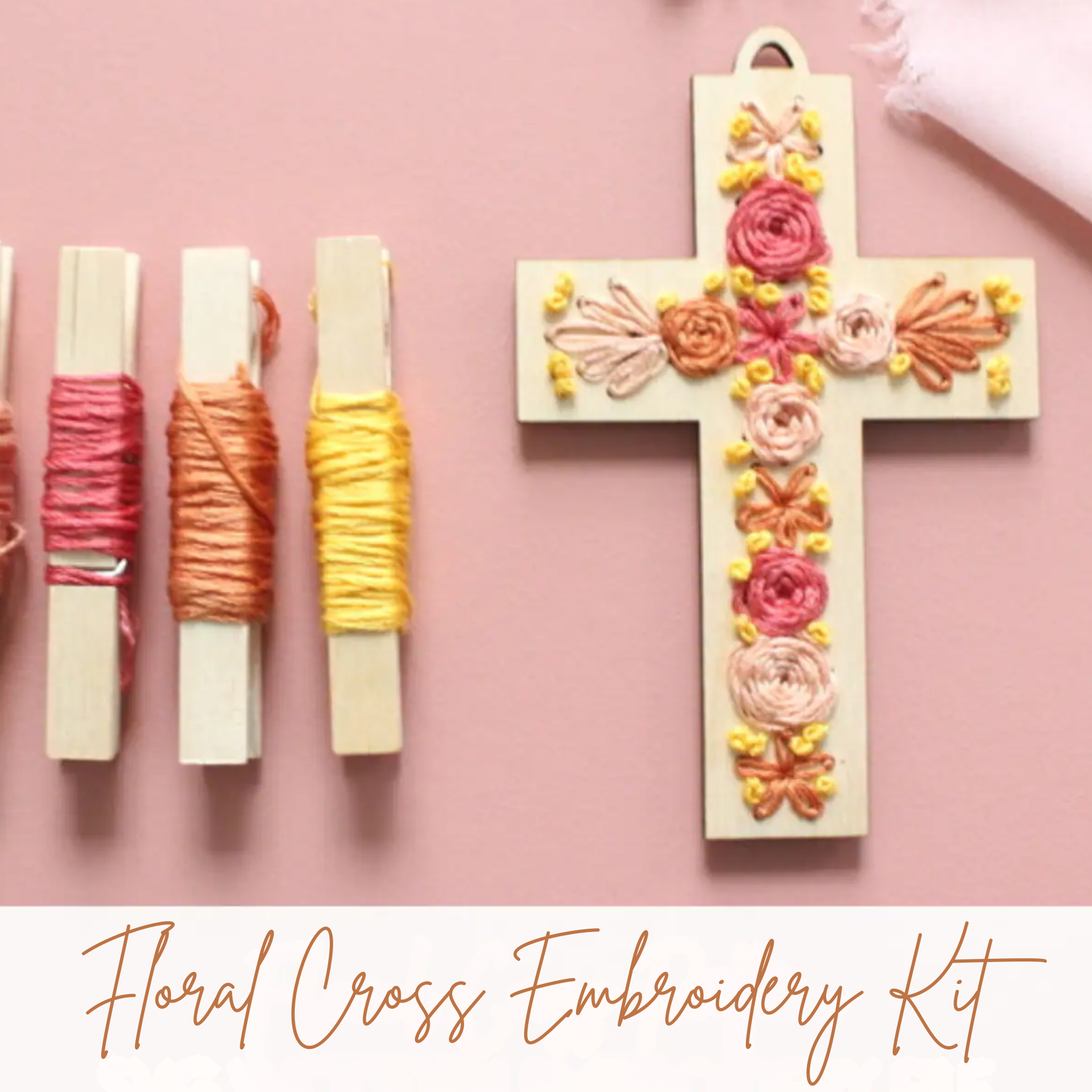 Floral Cross DIY Embroidery Kit: Cellophane Bag
