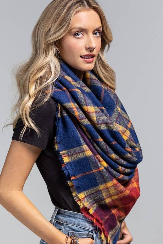 Navy Tartan Plaid Scarf