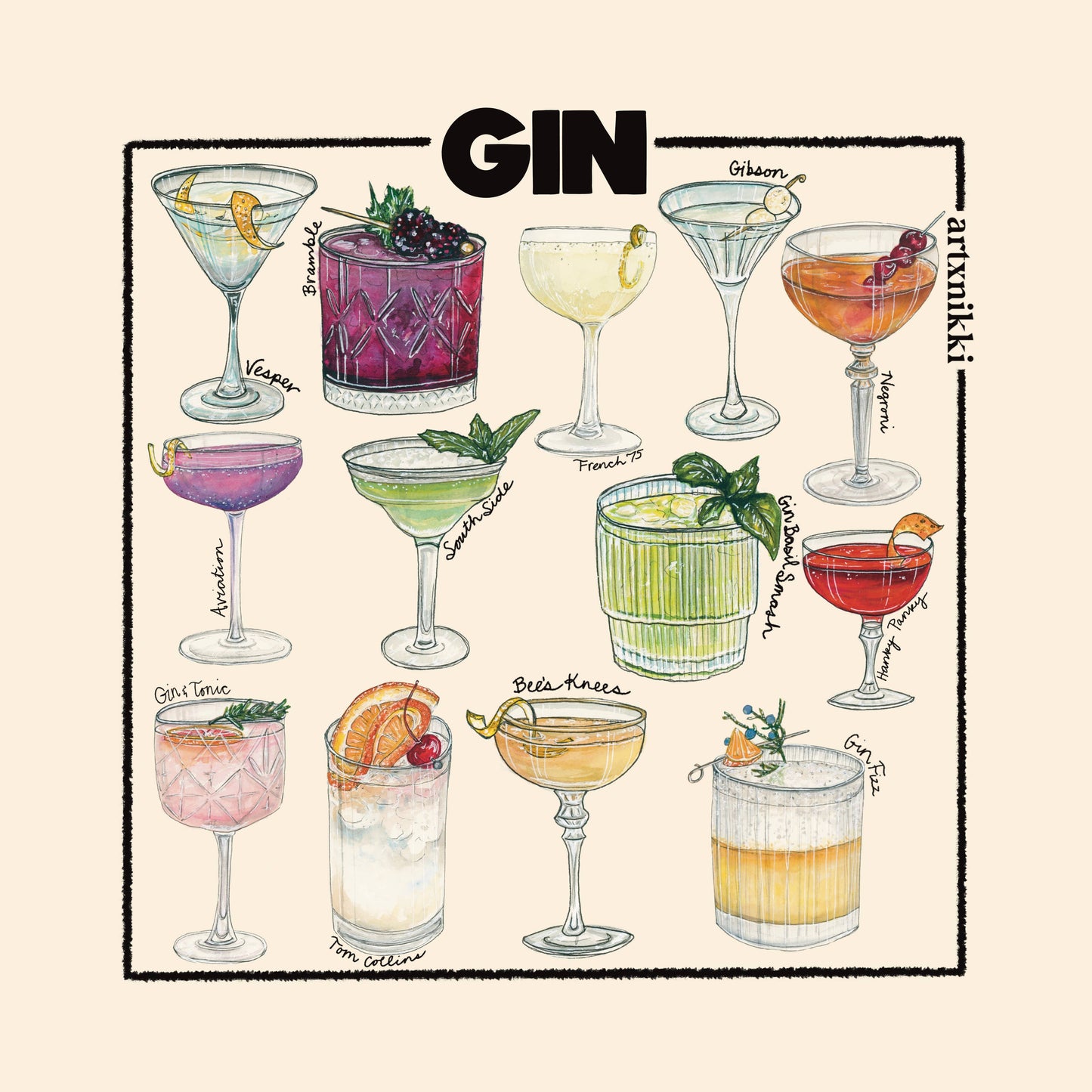 Classic Gin Cocktail Coaster Set of 4