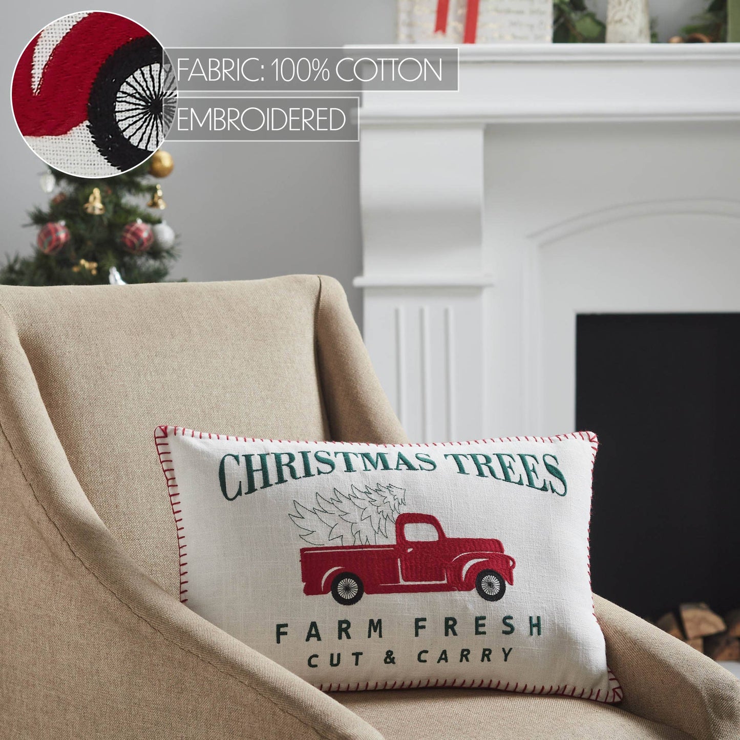 Farm Fresh Red Truck Christmas Pillow