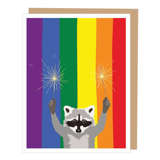 Raccoon with Sparklers Rainbow Flag Gay Pride Card