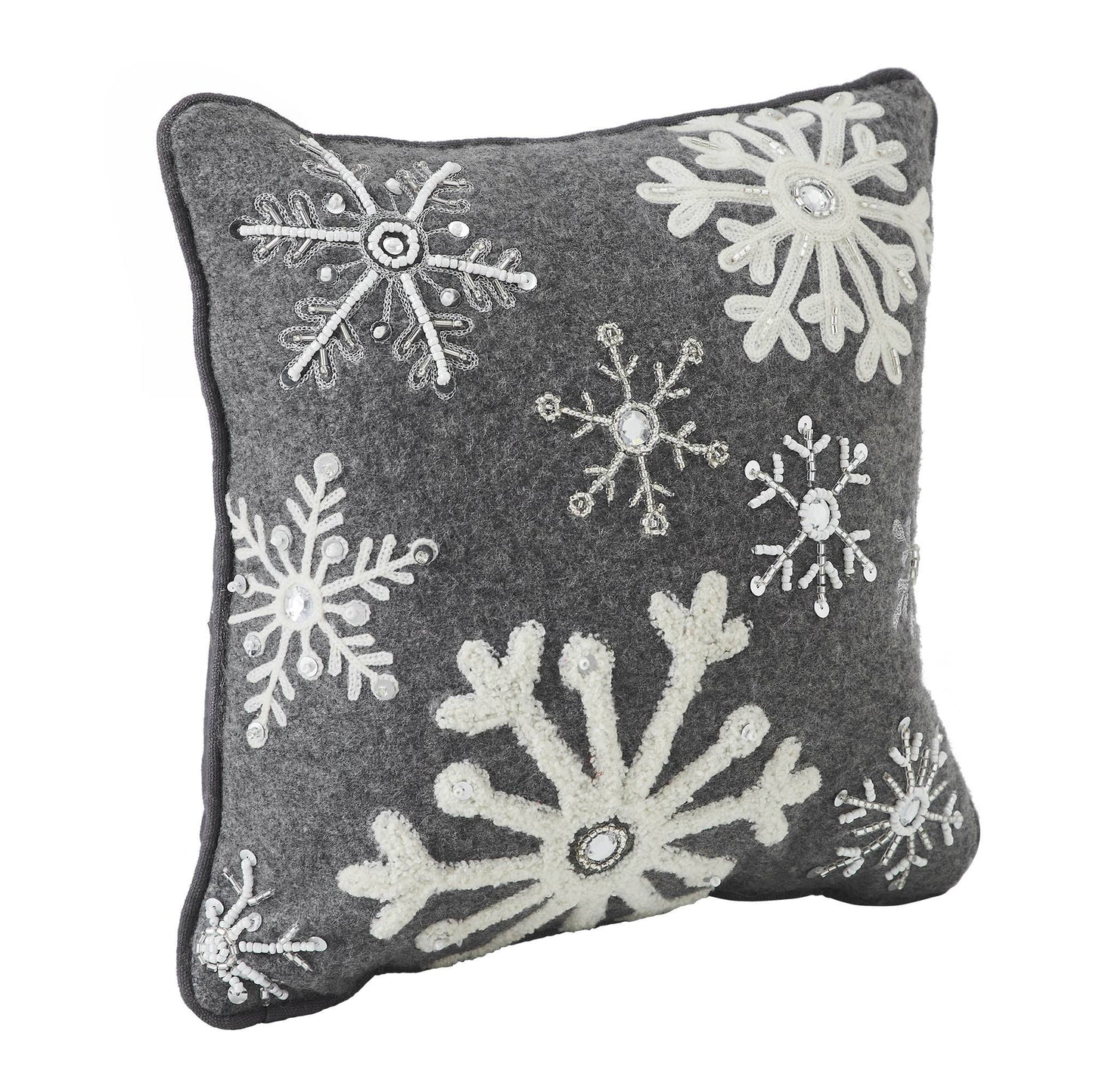 Snowflakes Grey Woolen Felt Pillow