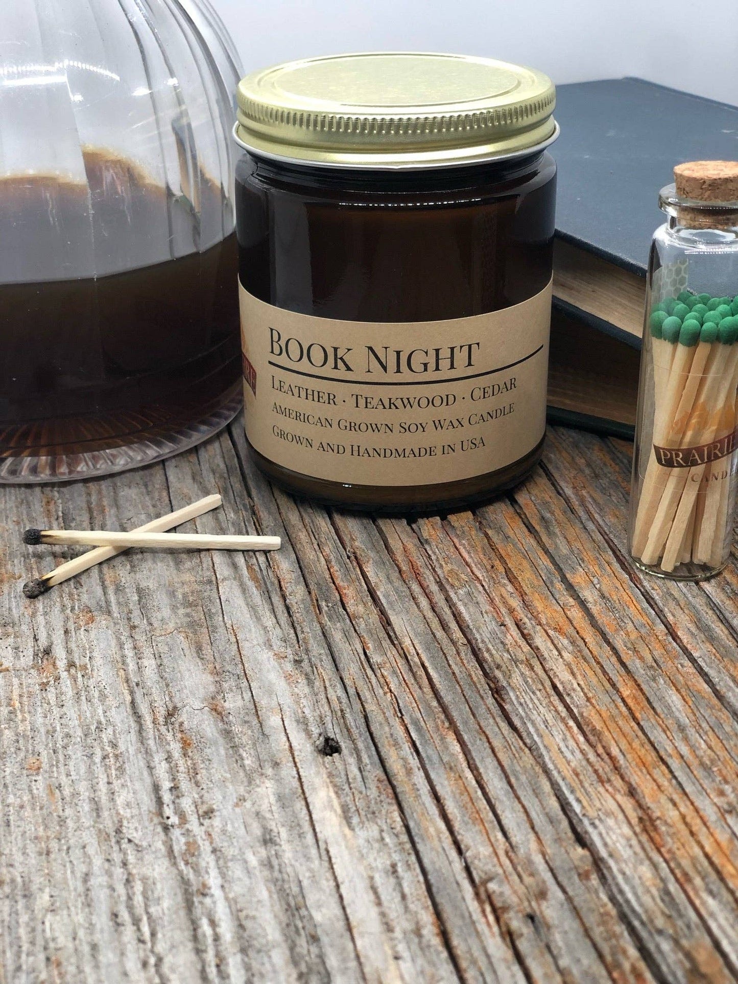 Book Night Soy Candle | 9 oz Amber Apothecary Jar