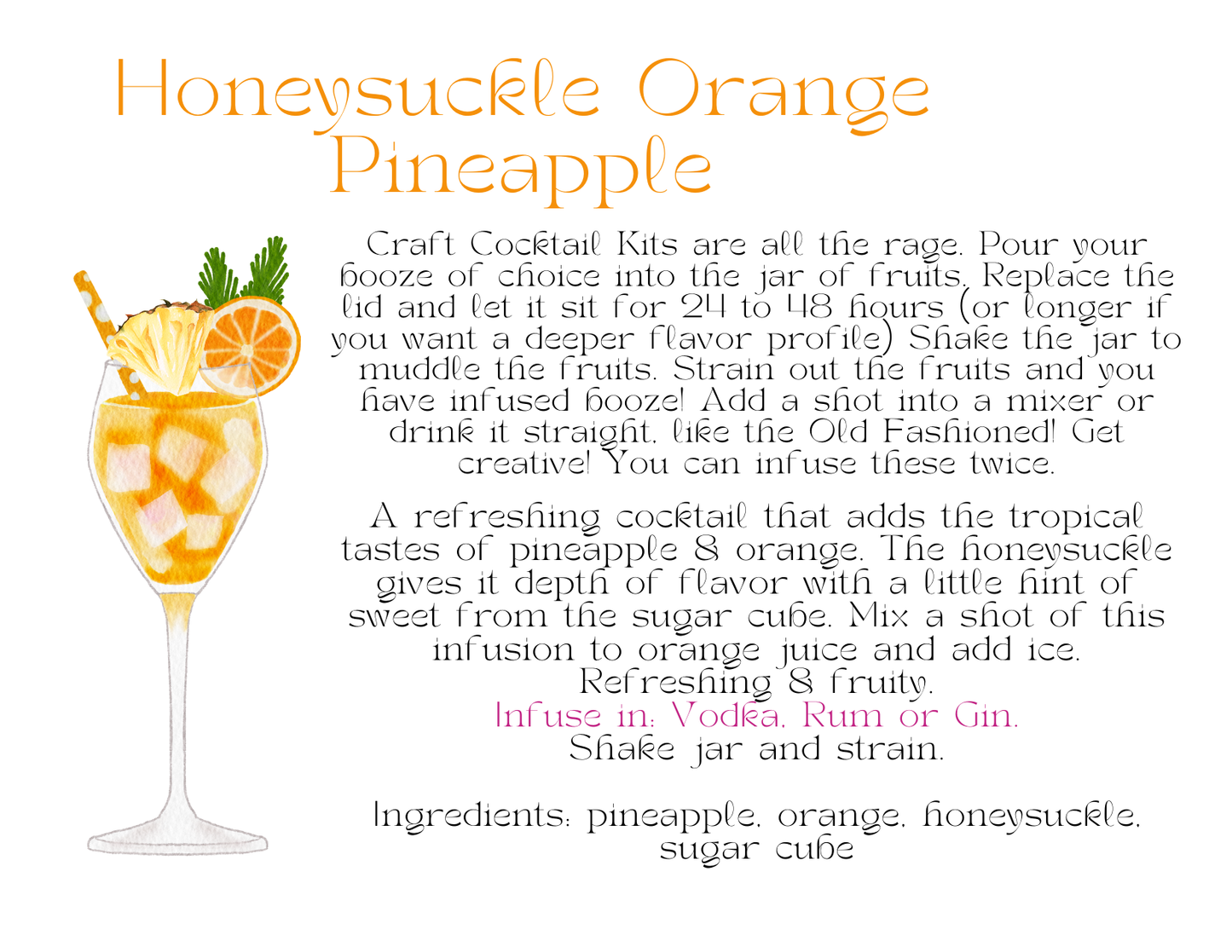 Craft Cocktail Infusion Kits: Honeysuckle Orange Pineapple