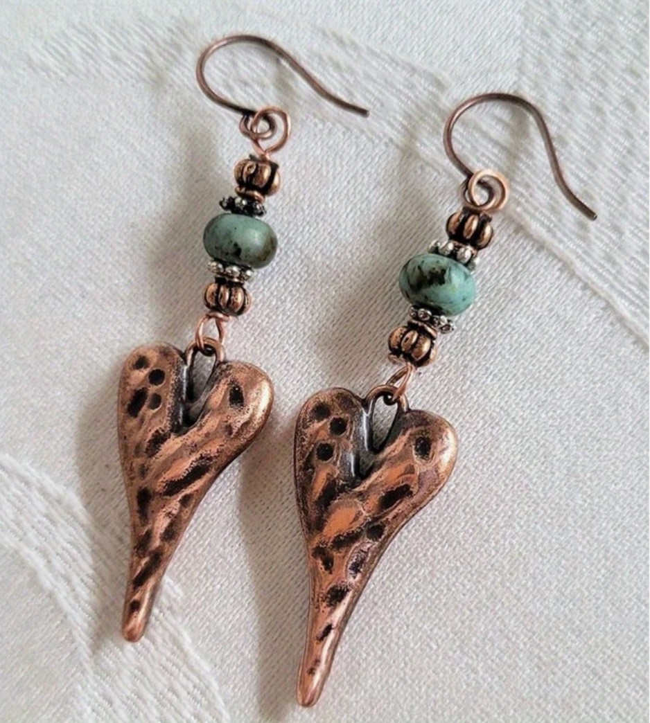 Hammered Copper Heart Earrings