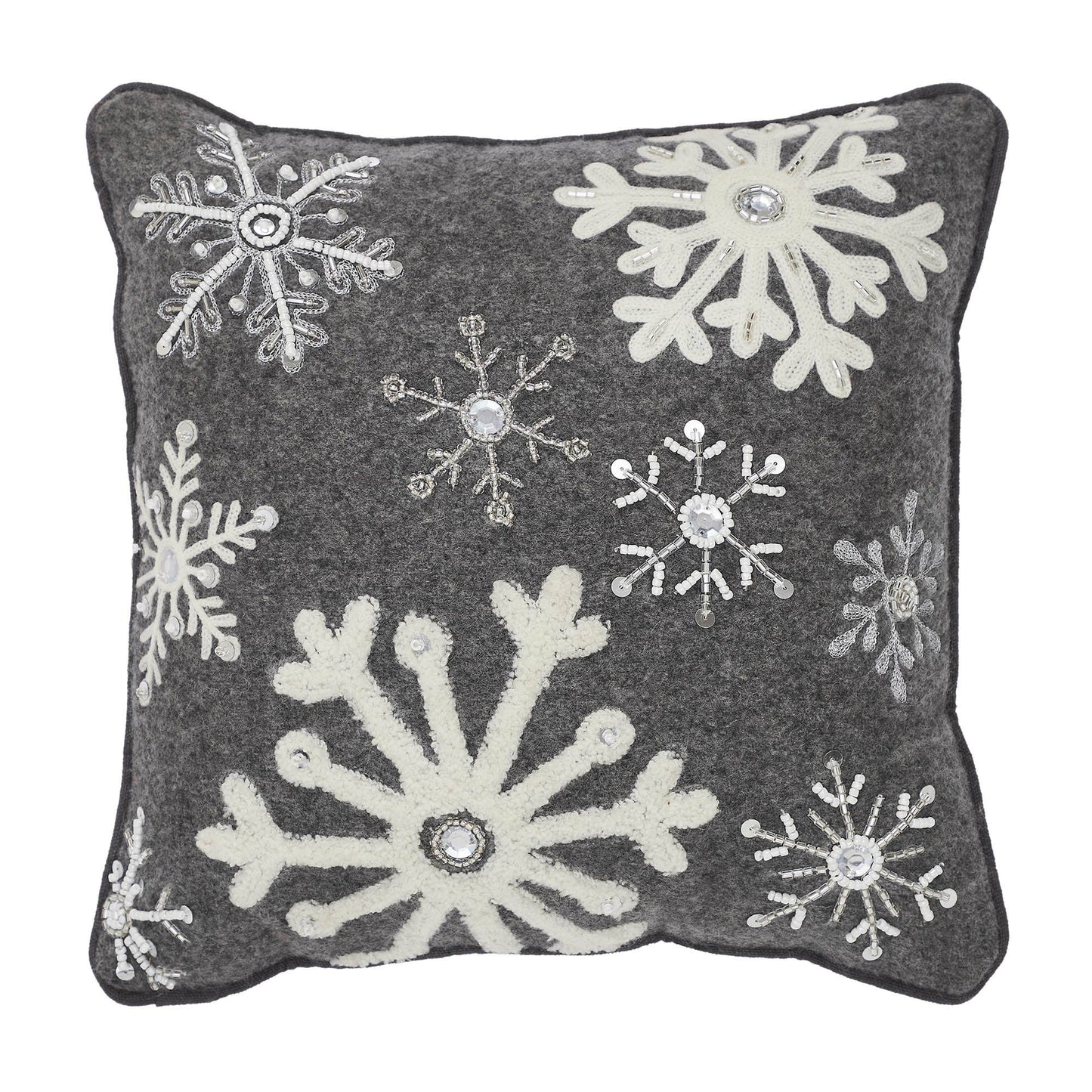 Snowflakes Grey Woolen Felt Pillow