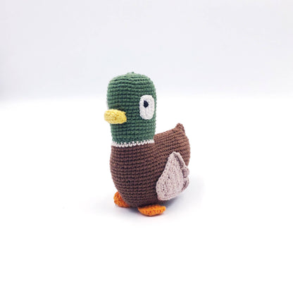 Playful Mallard Baby Rattle - Organic Cotton Crochet