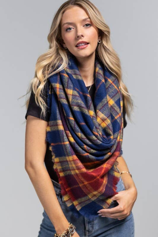 Navy Tartan Plaid Scarf