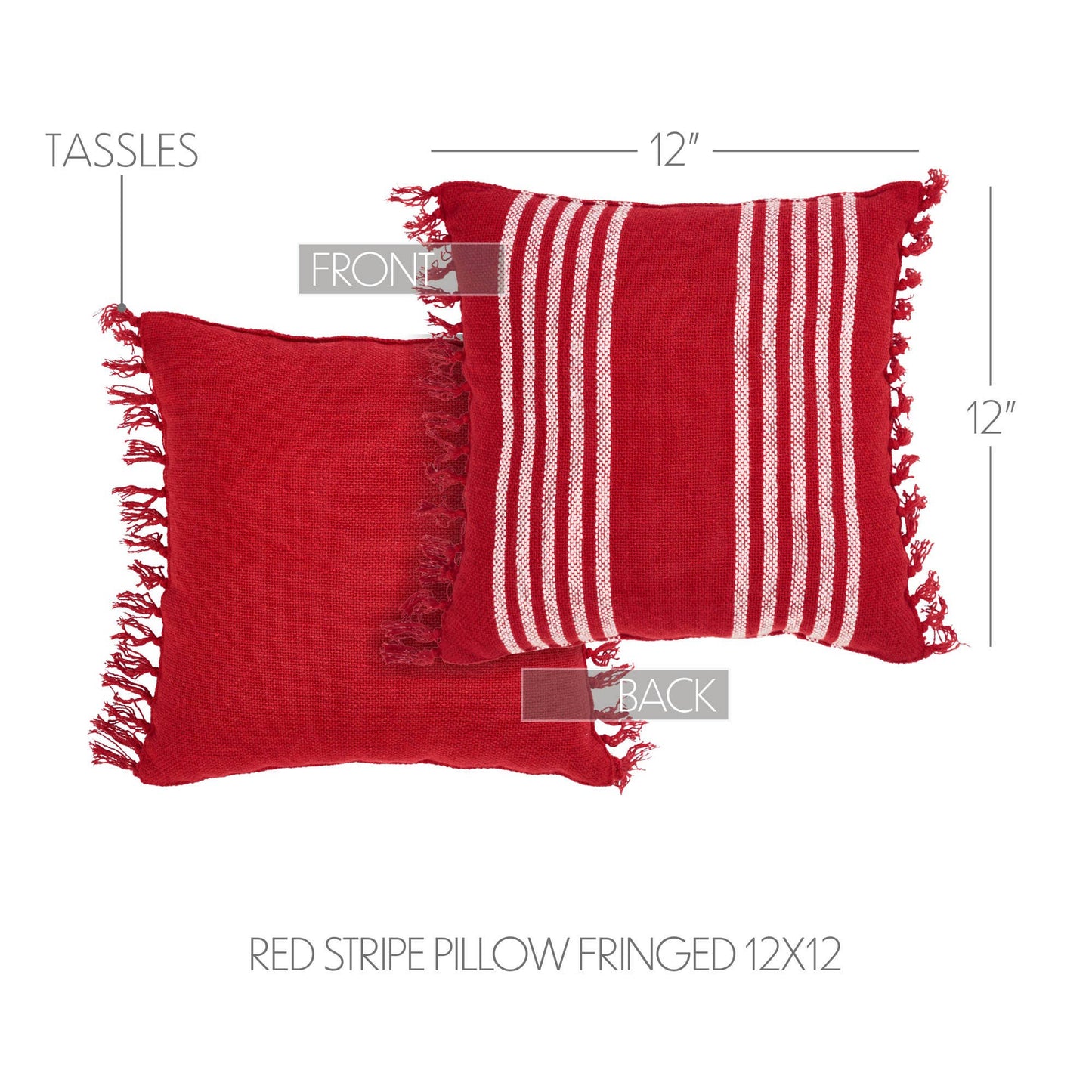 Arendal Red Stripe Pillow Fringed 12x12