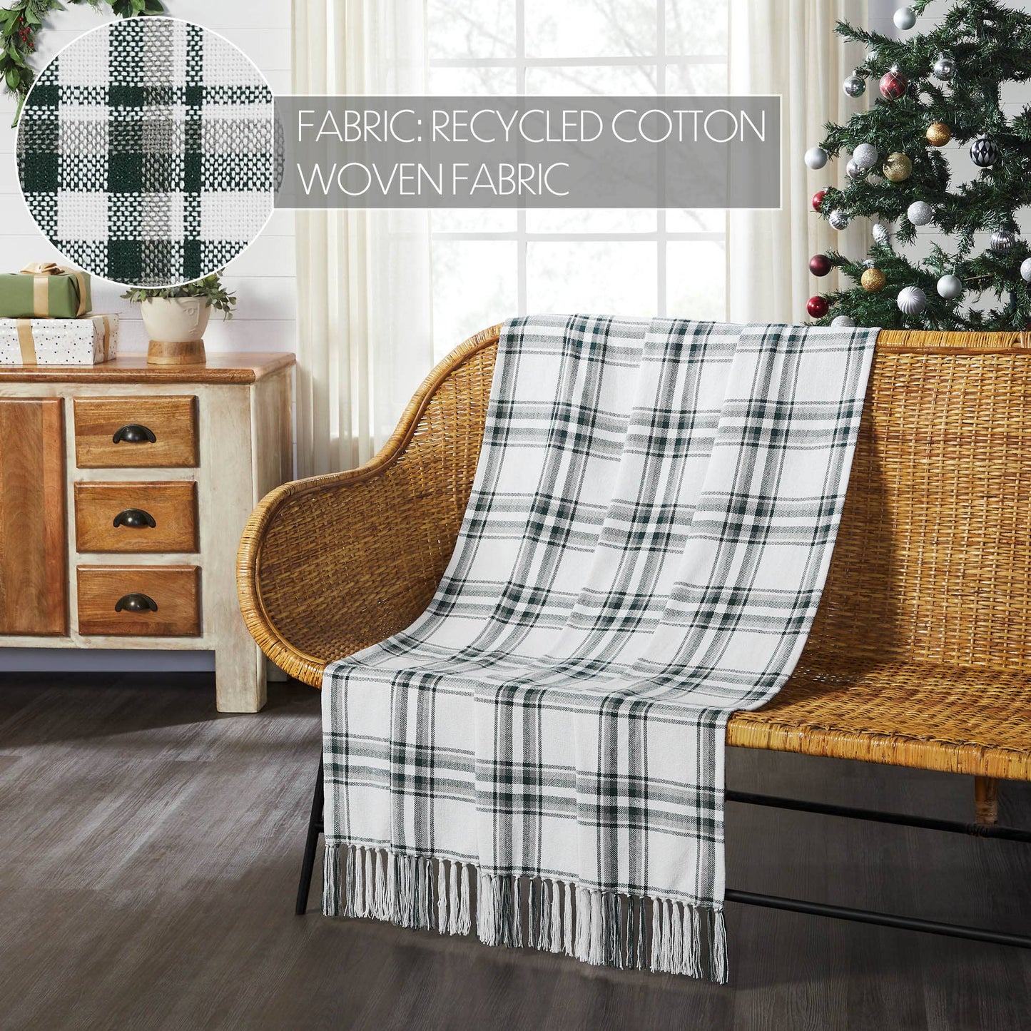 Harper Plaid Green White Woven Throw