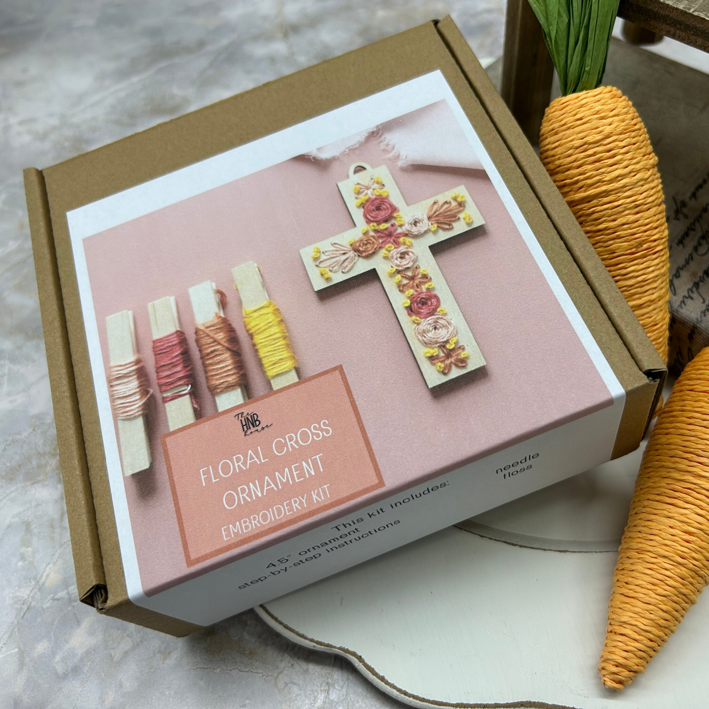 Floral Cross DIY Embroidery Kit: Cellophane Bag