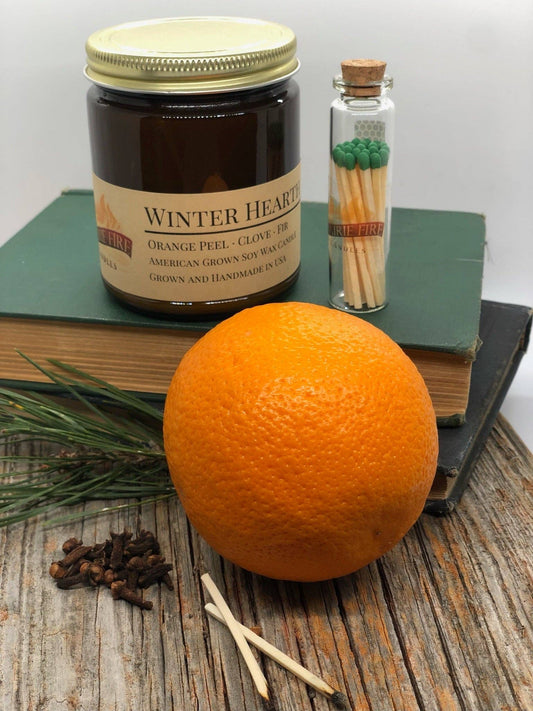 Winter Hearth Soy Candle | 9 oz Amber Apothecary Jar: Winter Hearth