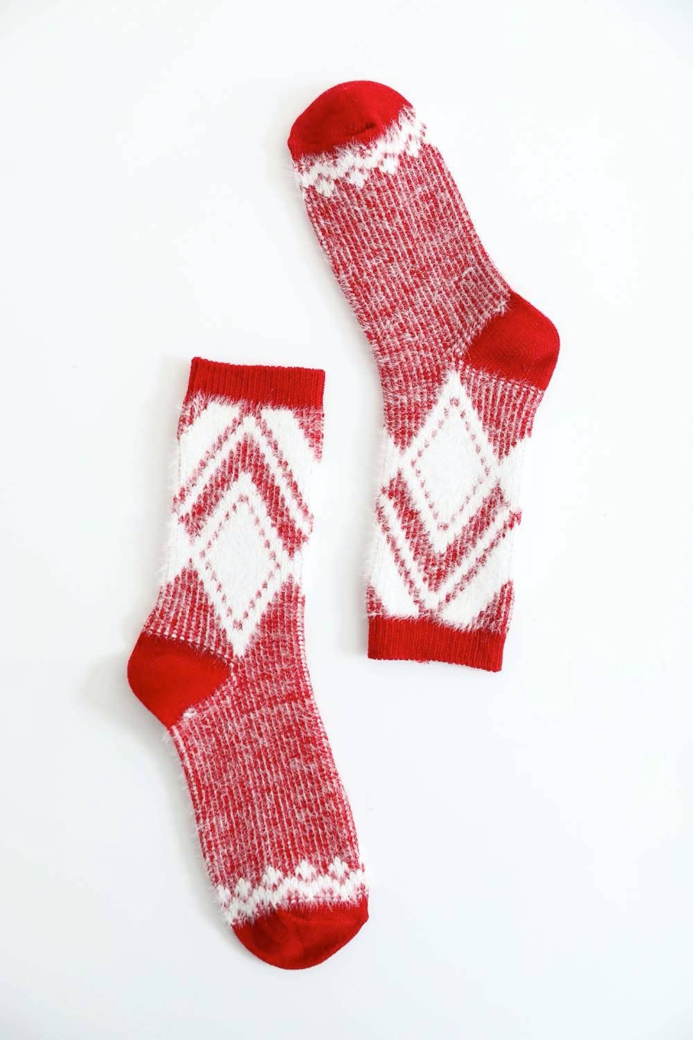Faux Mohair Diamond Pattern Socks: Pink