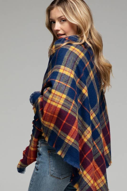 Navy Tartan Plaid Scarf