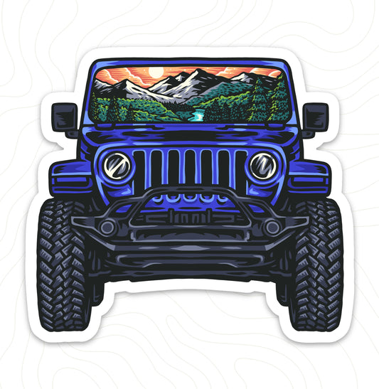 Jeep Sticker With Mountain View - Wilderness / Outdoors