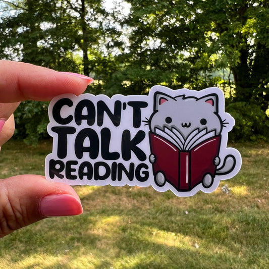Can't Talk Reading Books Cat Sticker