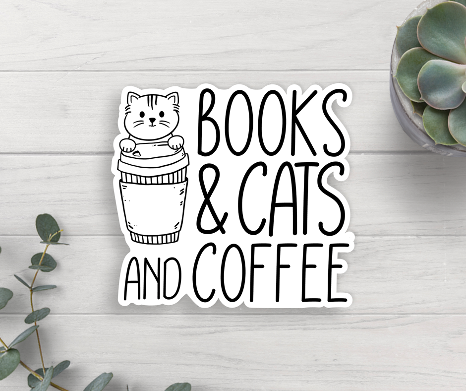 Books Cats Coffee Vinyl Sticker