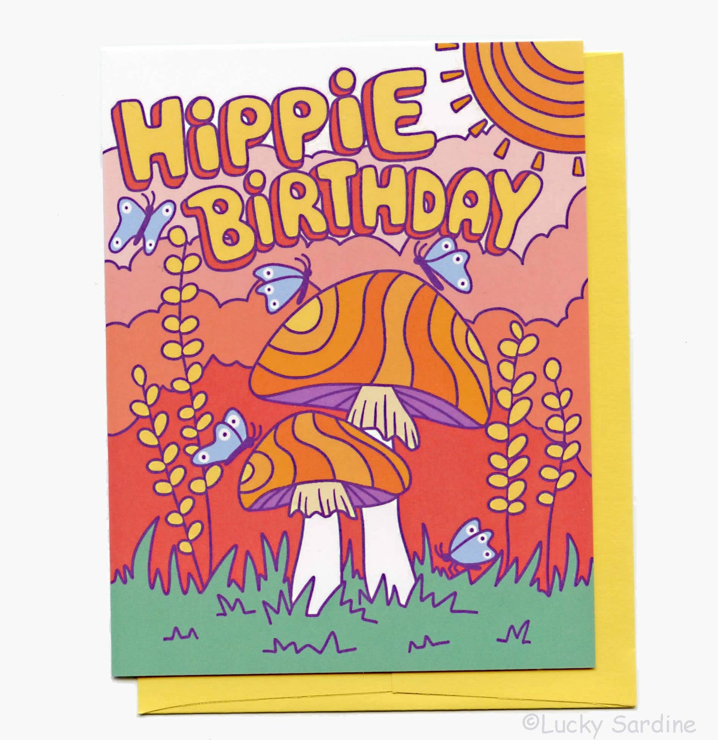 Hippie birthday, groovy mushroom card