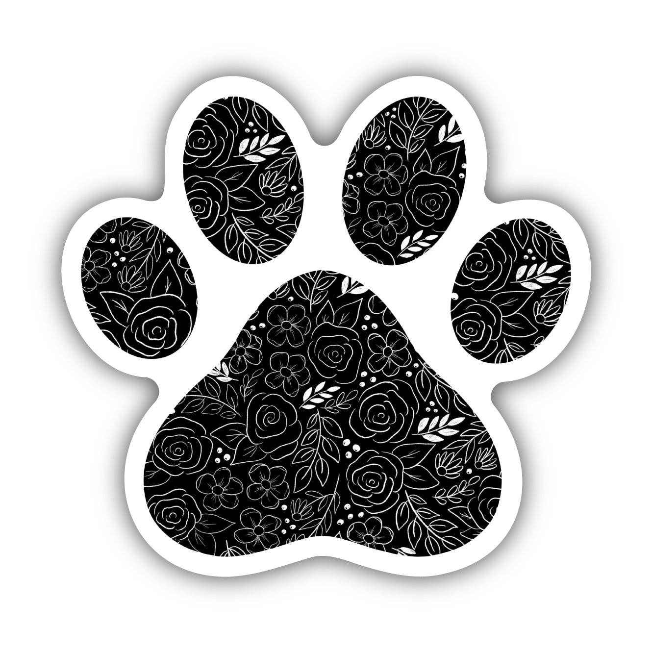 Black Floral Paw Print Sticker