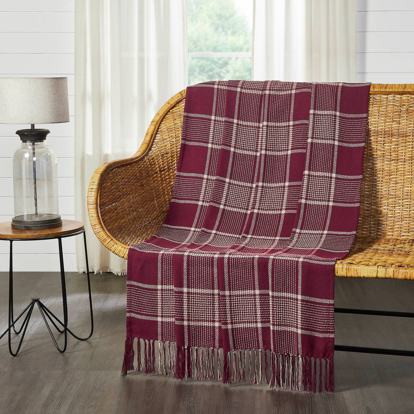 Eston Burgundy Tan Plaid Throw