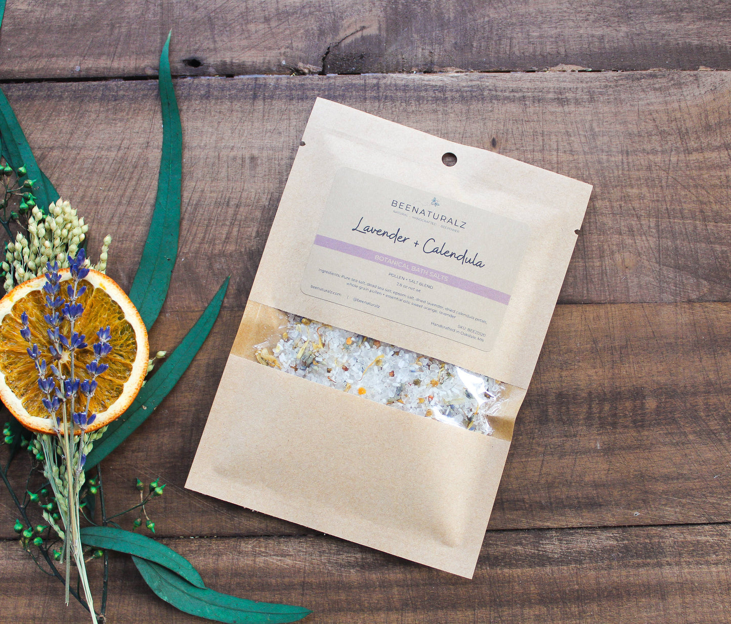 Botanical Pollen Bath Salts - Lavender + Calendula: 2.8 oz pouch